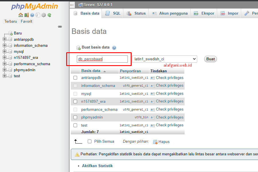 cara membuat database phpmyadmin